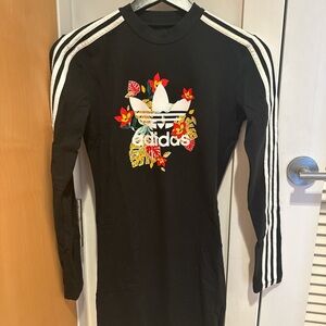Adidas Originals Black flower long sleeve dress